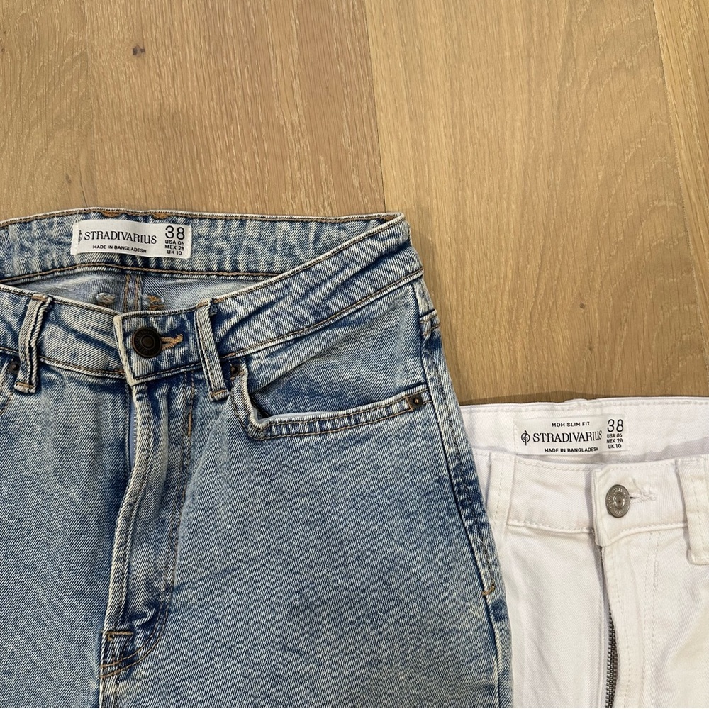 BUNDLE Stradivarius Petite slim mom jean with stretch washed blue white Size 6 - Picture 5 of 11